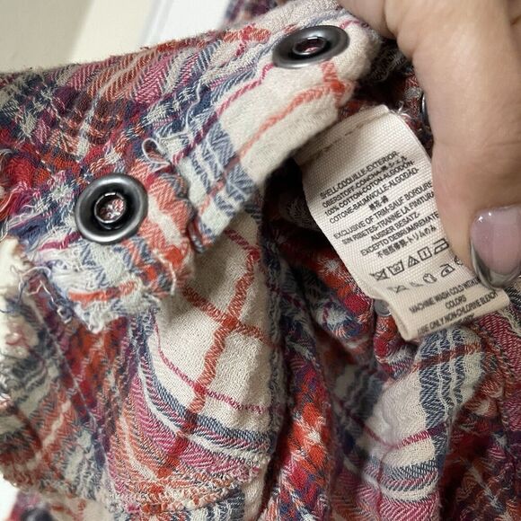 Free People Juniper Red plaid raw hem snap button front flannel shirt Small - Picture 6 of 6